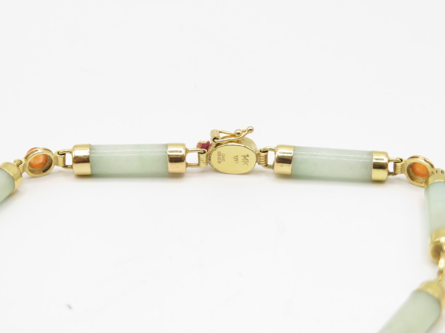 14ct gold and jadeite bracelet 20cm long 7.6g - Bild 3 aus 4