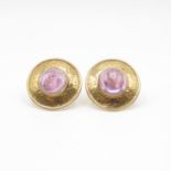 Pair of 9ct gold and cabochon amethyst shield earrings 28mm diameter 11g