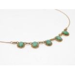 9ct gold and green cabochon stone necklace 40cm long 9.4g