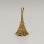 18ct gold and gemstone insert Eiffel Tower charm/pendant 35mm long 2.3g