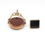 2x 9ct gold 1x onyx and 1x bloodstone fobs 13.3g total weight