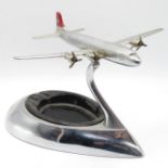 SwissAir chromed aeroplane ashtray with glass insert