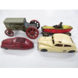 Collection of tin plate toy cars including Schuco