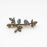 Victorian silver and gold bar brooch with turquoise inserts 4.6g