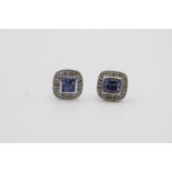 9ct white gold diamond framed sapphire stud earrings (1.5g)