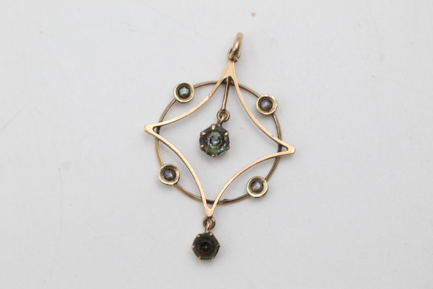 9ct gold antique pearl & paste pendant (1.2g)