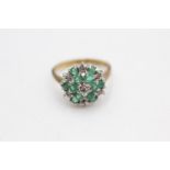9ct gold vintage emerald & diamond cluster dress ring (2.7g) Size K