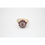 9ct gold ruby & diamond floral ring (3.4g) Size N