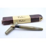 Vintage PARKER Duofold Green FOUNTAIN PEN w/ 14ct Gold Nib WRITING Boxed
