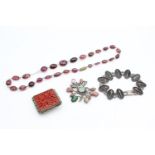 4 X Vintage Silver Jewellery Including Carved Cinnabar (70g)
