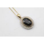 9ct gold sapphire & diamond pendant necklace (6.1g)