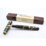 Vintage PARKER Vaccumatic Green FOUNTAIN PEN w/ 14ct Gold Nib WRITING Boxed