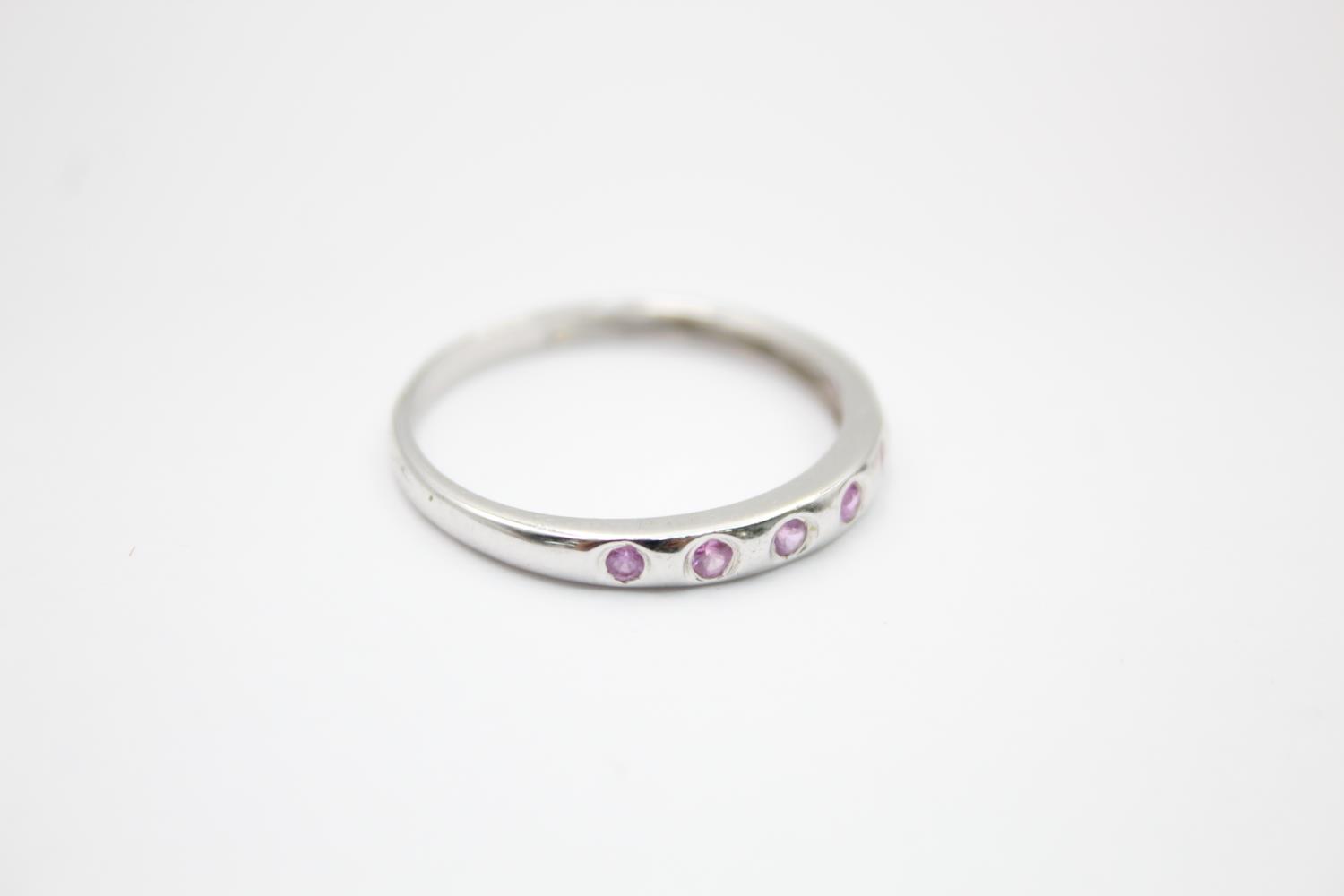 9ct white gold spink sapphire half eternity band ring (2g) Size V - Image 2 of 4