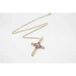 9ct gold tourmaline & diamond cross pendant on chain (2.7g)