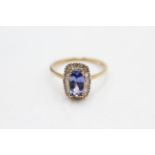 9ct gold tanzanite & diamond halo ring (2.2g) Size N