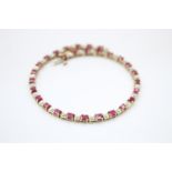 10ct gold ruby & diamond panel bracelet (8.9g)