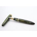 Vintage SHEAFFER Triumph Tuckaway Green FOUNTAIN PEN w/ 14ct Gold Nib WRITING