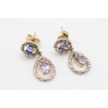 9ct gold tanzanite, diamond & clear topaz drop earrings (2.5g)