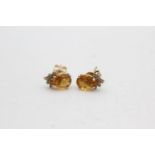 9ct gold citrine & diamond stud earrings (1g)