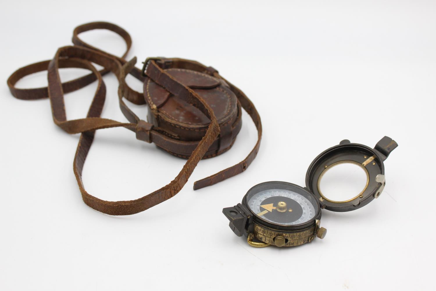 WW1 Dated 1917 MILITARY Officers Compass w/ Leather Case Maker S.Mordan & Co. Case Named To A.K