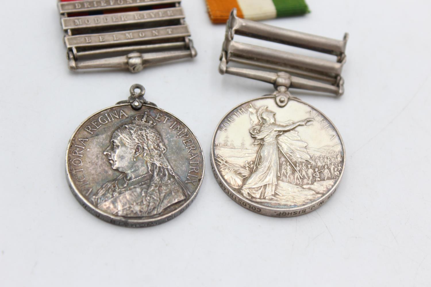 BOER WAR Medal Pair 3 Bar Q.S.A & 2 Bar K.S.A To 7672 PTE W.J Bishop Coldstream Guards In antique - Image 6 of 7