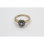 9ct gold diamond & sapphire halo ring (2.7g) size J