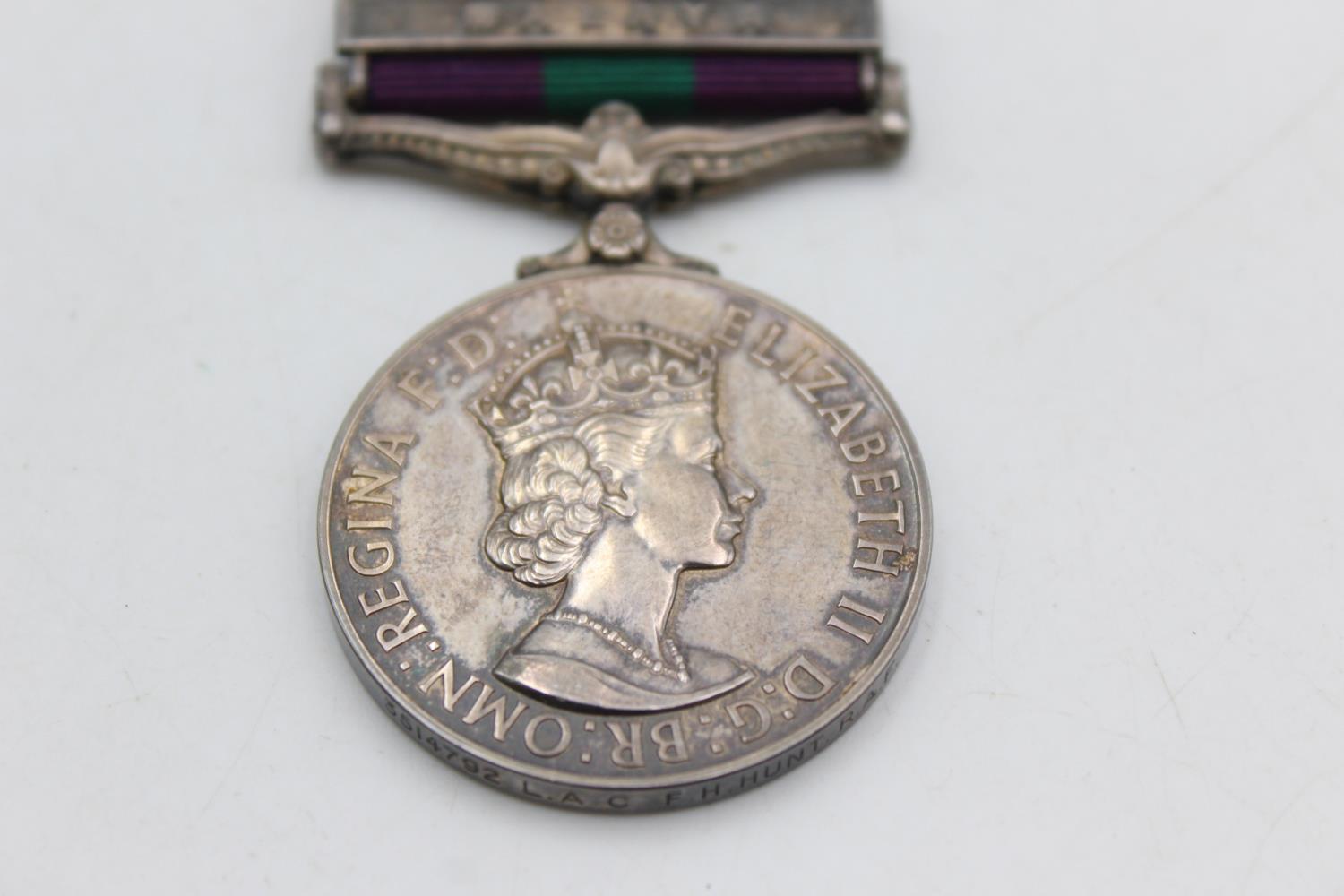 ER.II G.S.M Malaya Clasp Medal To 3514792 L.A.C F.H Hunt R.A.F In vintage condition Signs of use & - Image 3 of 5