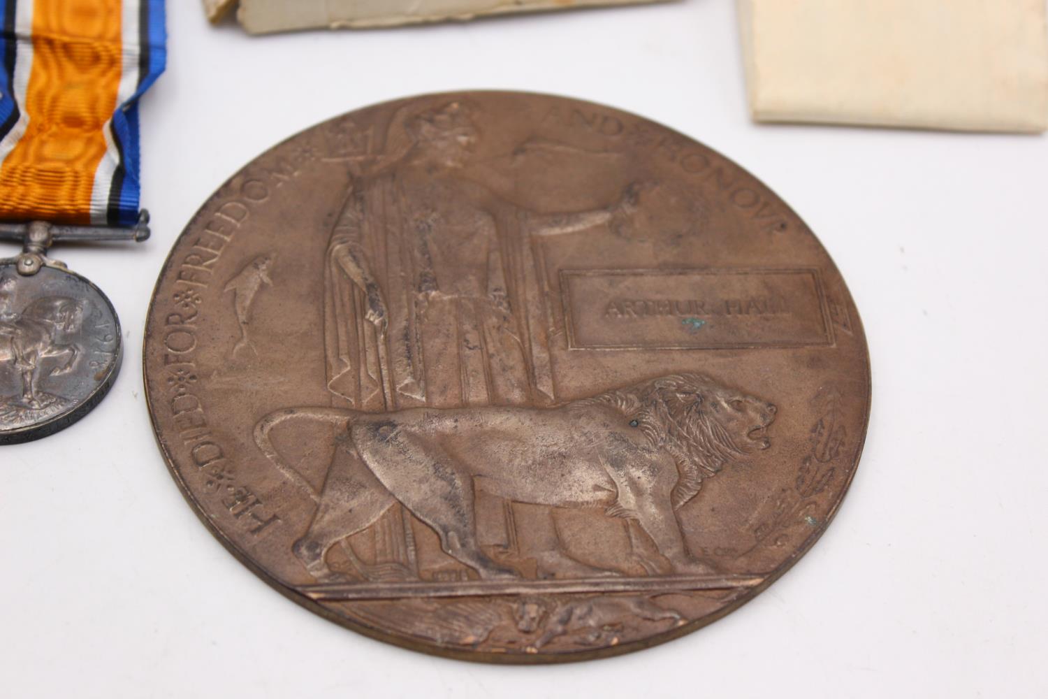 WW1 Named Medal Pair w/ Death Plaque Medals To 61806 PTE A.Hall - Northumberland Fusiliers, & - Image 2 of 7