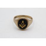 9ct gold onyx masonic signet ring (4.2g) size S