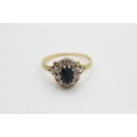 18ct gold sapphire & diamond halo ring (3.5g) size R