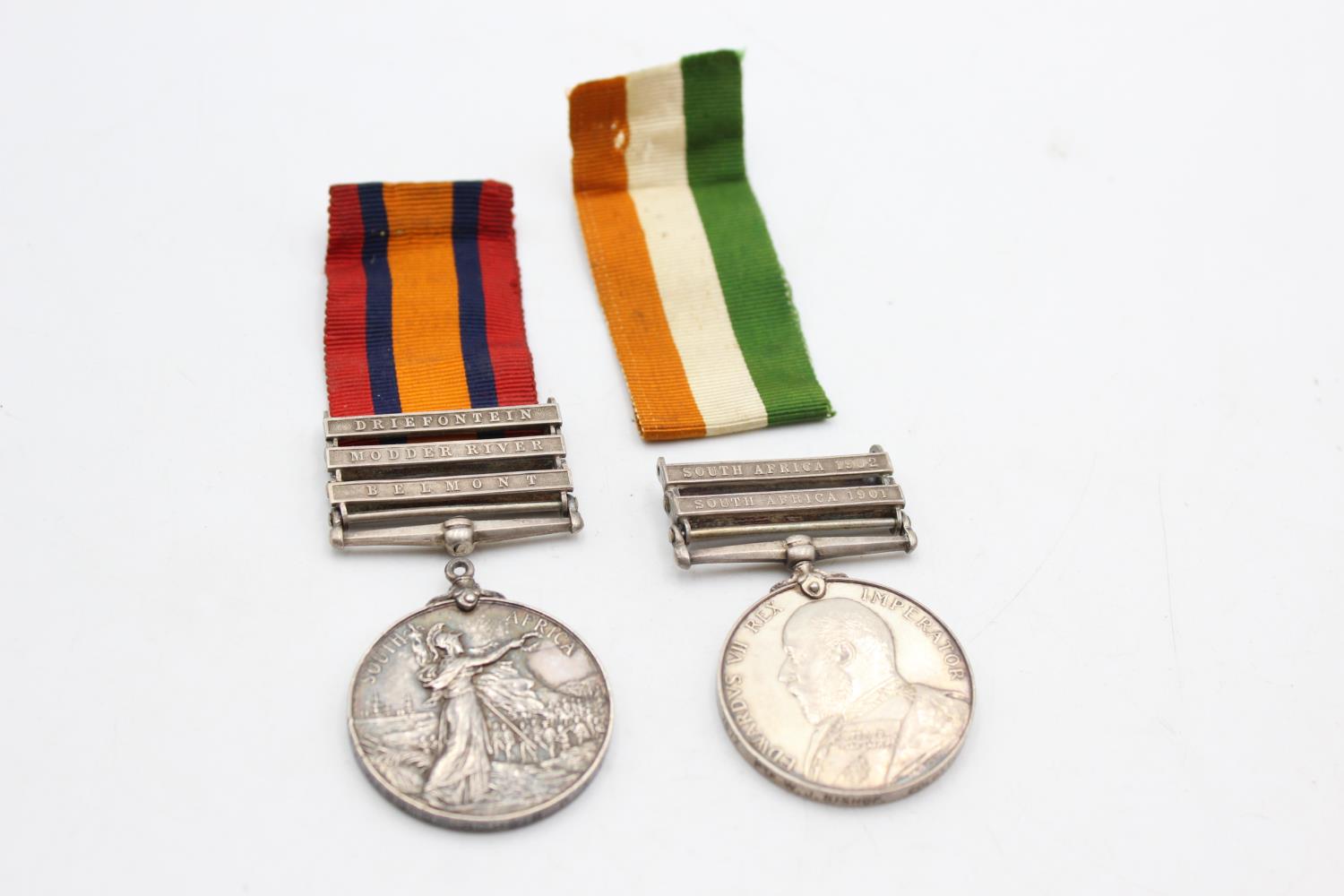 BOER WAR Medal Pair 3 Bar Q.S.A & 2 Bar K.S.A To 7672 PTE W.J Bishop Coldstream Guards In antique