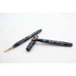 Vintage CONWAY STEWART 388 Blue FOUNTAIN PEN w/ 14ct Gold Nib, Matching Pencil Vintage CONWAY