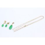 14ct gold framed dyed jadeite drop set (3g)