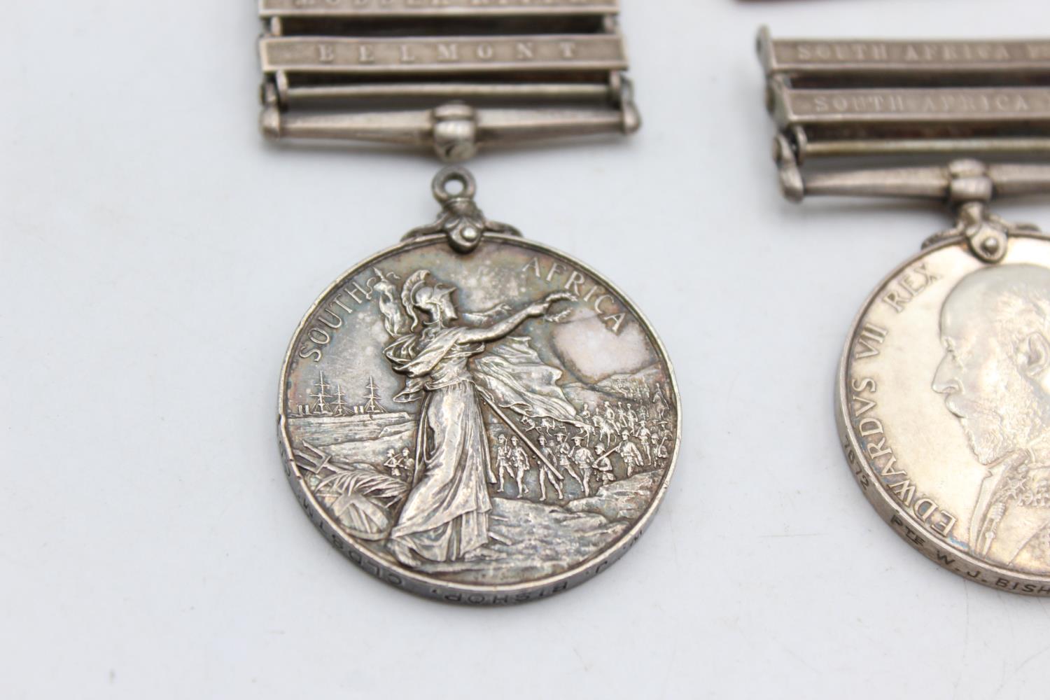 BOER WAR Medal Pair 3 Bar Q.S.A & 2 Bar K.S.A To 7672 PTE W.J Bishop Coldstream Guards In antique - Image 3 of 7