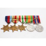 WW2 Mounted Medal Group Inc Africa Star, 1st Army Bar, M.I.D Oakleaf Etc In vintage condition