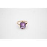 9ct gold vintage amethyst claw framed ring (2.1g) size L