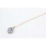 9ct gold & silver tanzanite & white sapphire pendant necklace (2.5g)