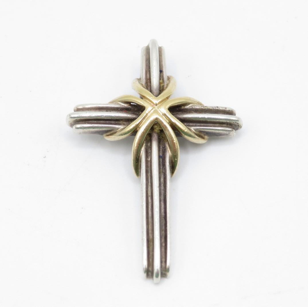 Tiffany and Co 1" cross 925 silver with 18ct crossover beading fully HM to Tiffany's 3.7g