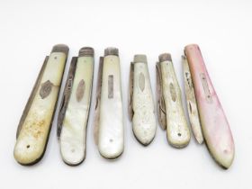 collection of 6x silver and mother of pearl penknives 165.3g