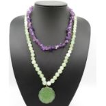 Antique jadeite necklace and amethyst necklace total weight 88g