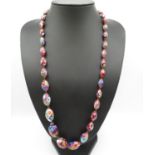 String of antique check Venetian millefiori graduated glass bead necklace