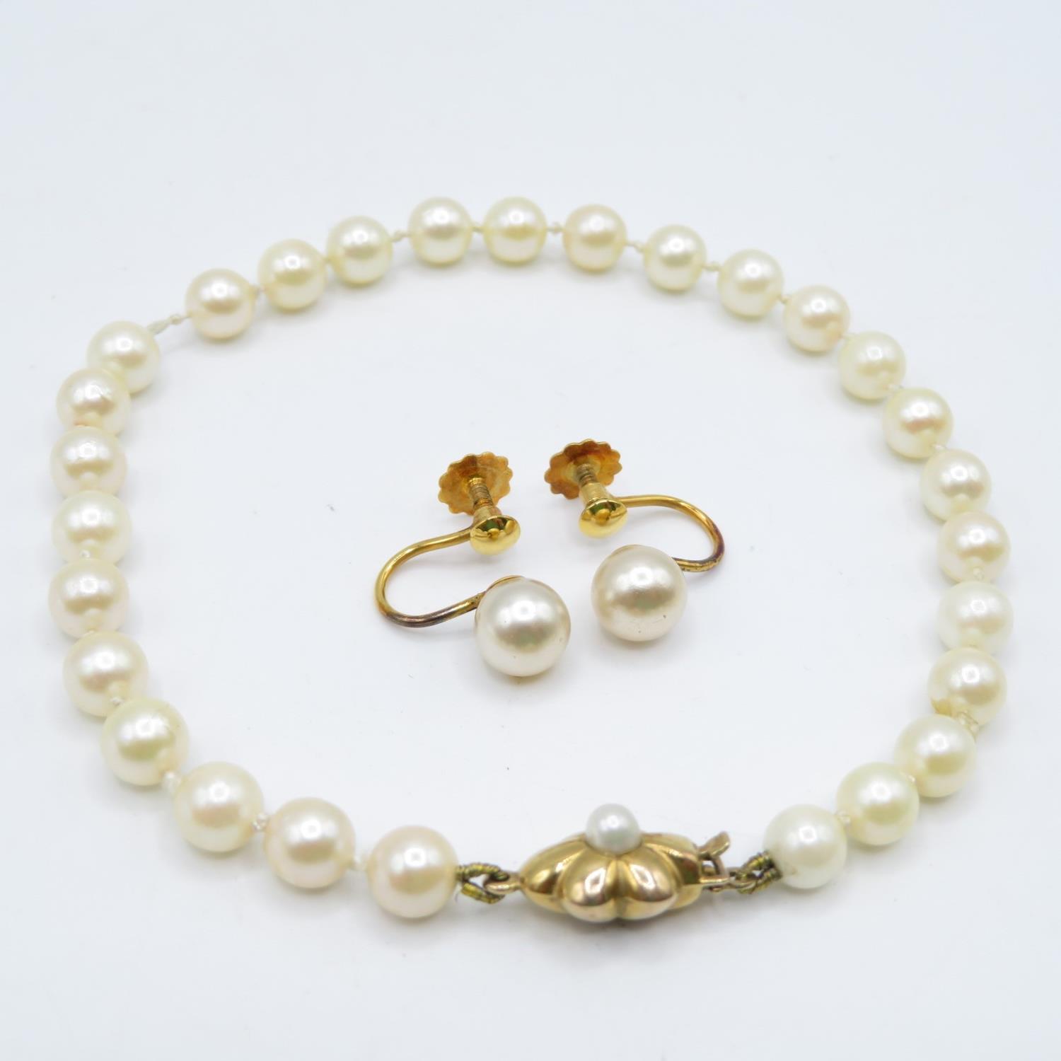 9ct gold clasp pearl bracelet with boxed pearl earrings