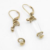 Set of 9ct and rock crystal drop earrings 3.2g