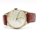 JW Benson Shockomatic 9ct gold men's wristwatch - case measures 30mm - with Cyma movement, watch