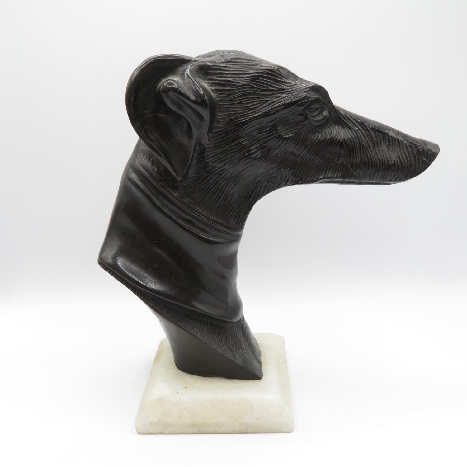 Cast bronze Greyhound head 7" tall on marble base - Image 2 of 3