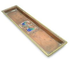 Arts and Crafts pin dish 8.5" long x 2" wide with nice rainbow enamel work and Mackintosh design