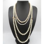 1x 9ct gold clasp pearl necklace 35" long and 1x 9ct gold clasp pearl necklace 18" long and 1x other