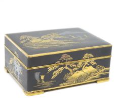 2.5" x 2" Japanese pill box with gold and silver embossed Mount Fiji summit and trees with