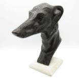 Cast bronze Greyhound head 7" tall on marble base