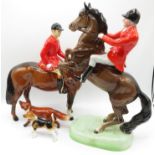 2x Beswick Huntsmen on horses undamaged with fox and beagle